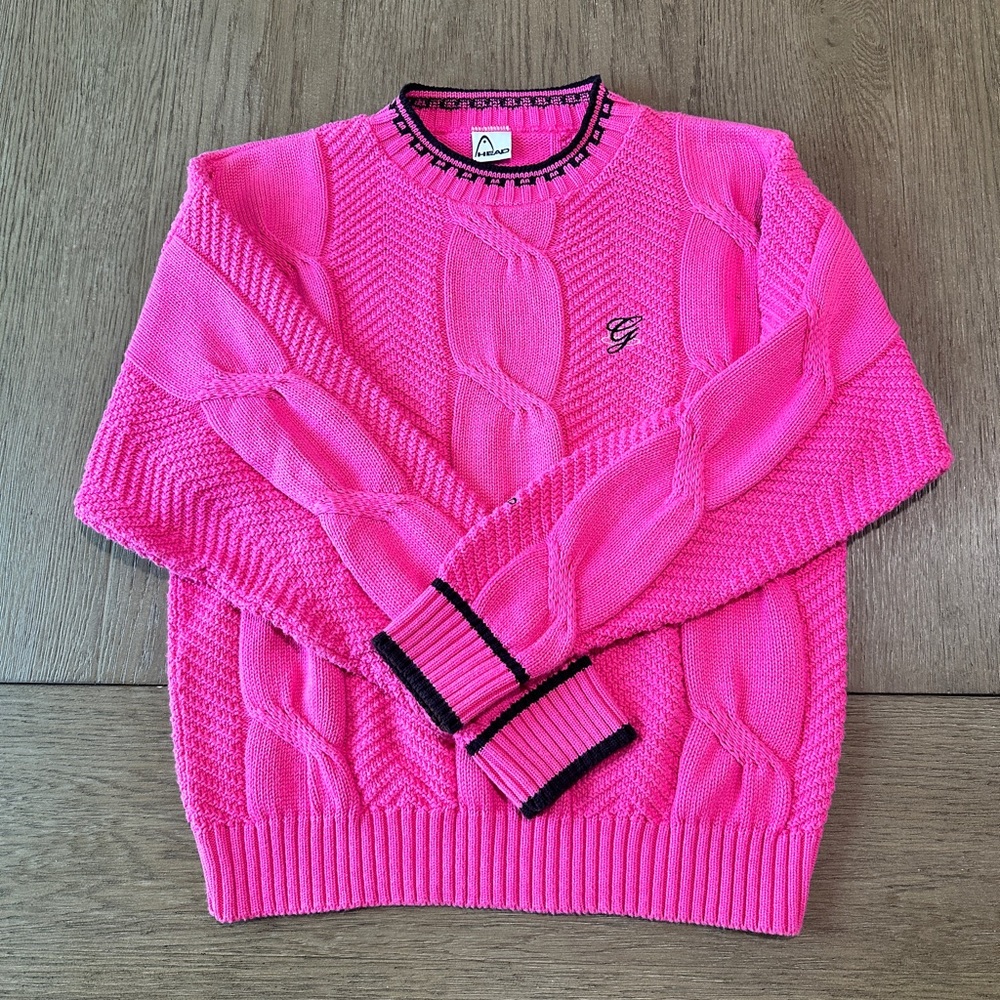 Head Women’s Cable Knit Crew Neck Sweater Size Large Pink - Picture 2 of 8